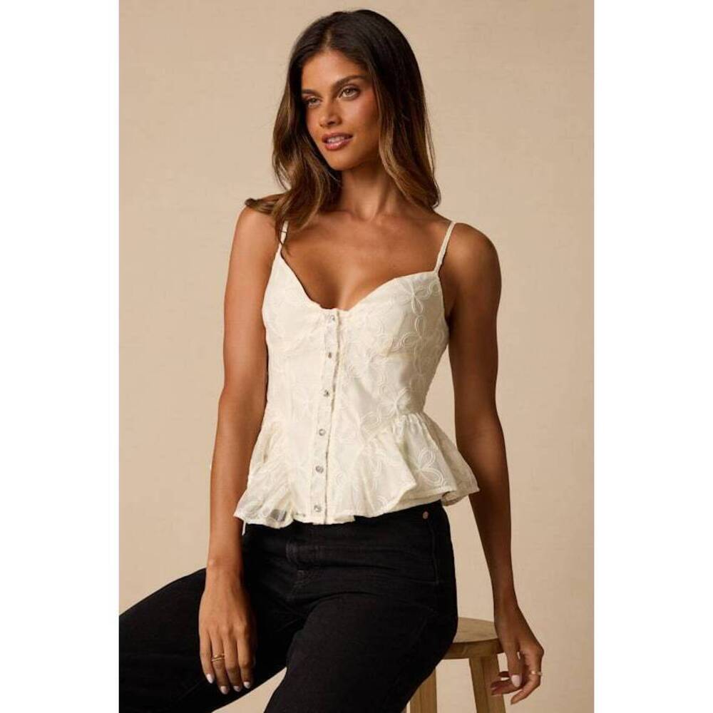Lulus Pauleena Ivory Embroidered Peplum Top White - Size XL